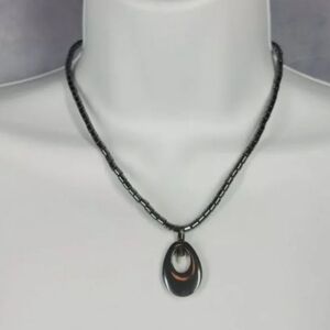 Hematite Beaded Necklace with Pendant.  A stone for the mind, vintage jewelry